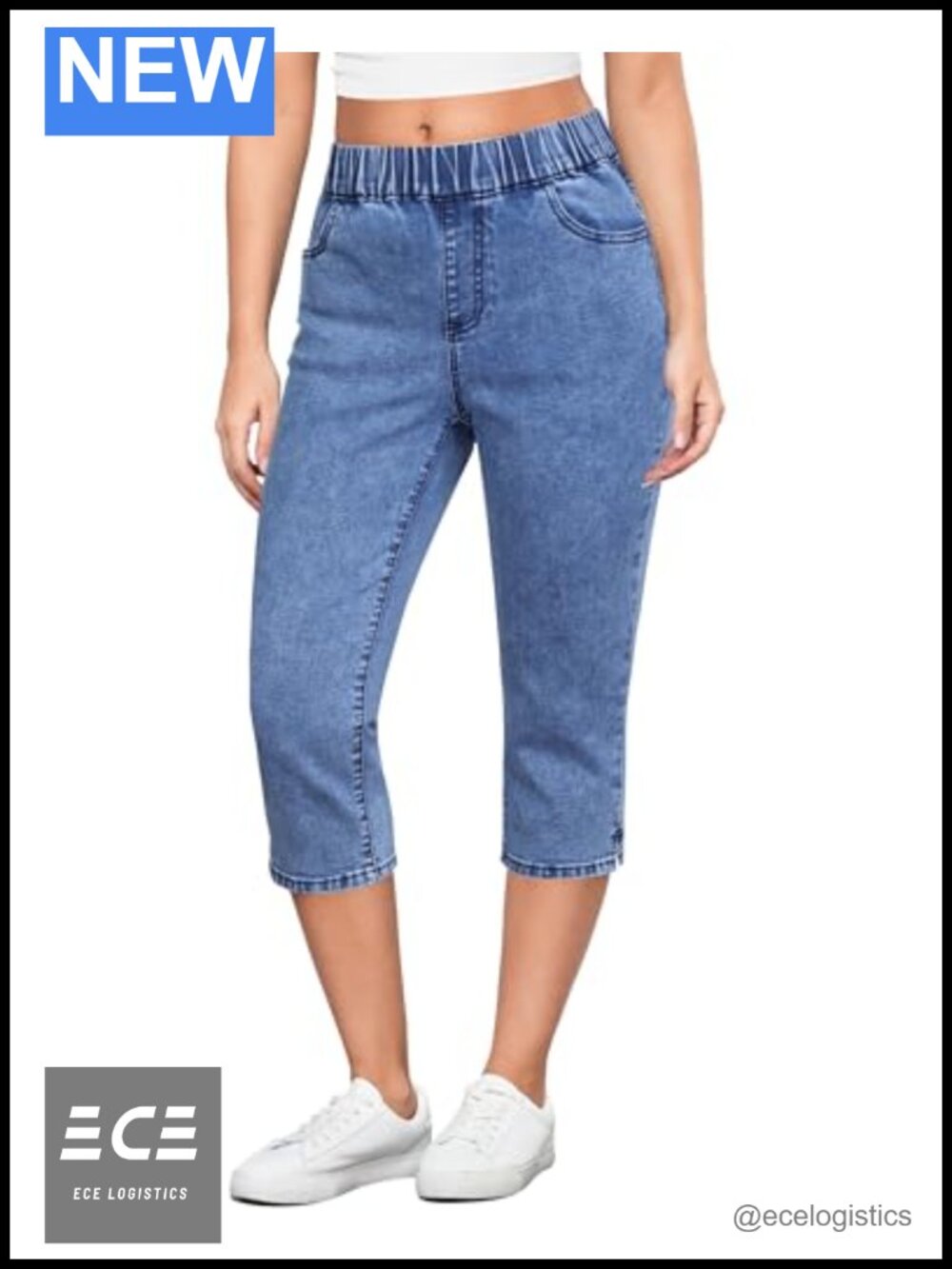 Women's Pull On Capri Jeans High Waist Stretchy Denim Skinny Pants
